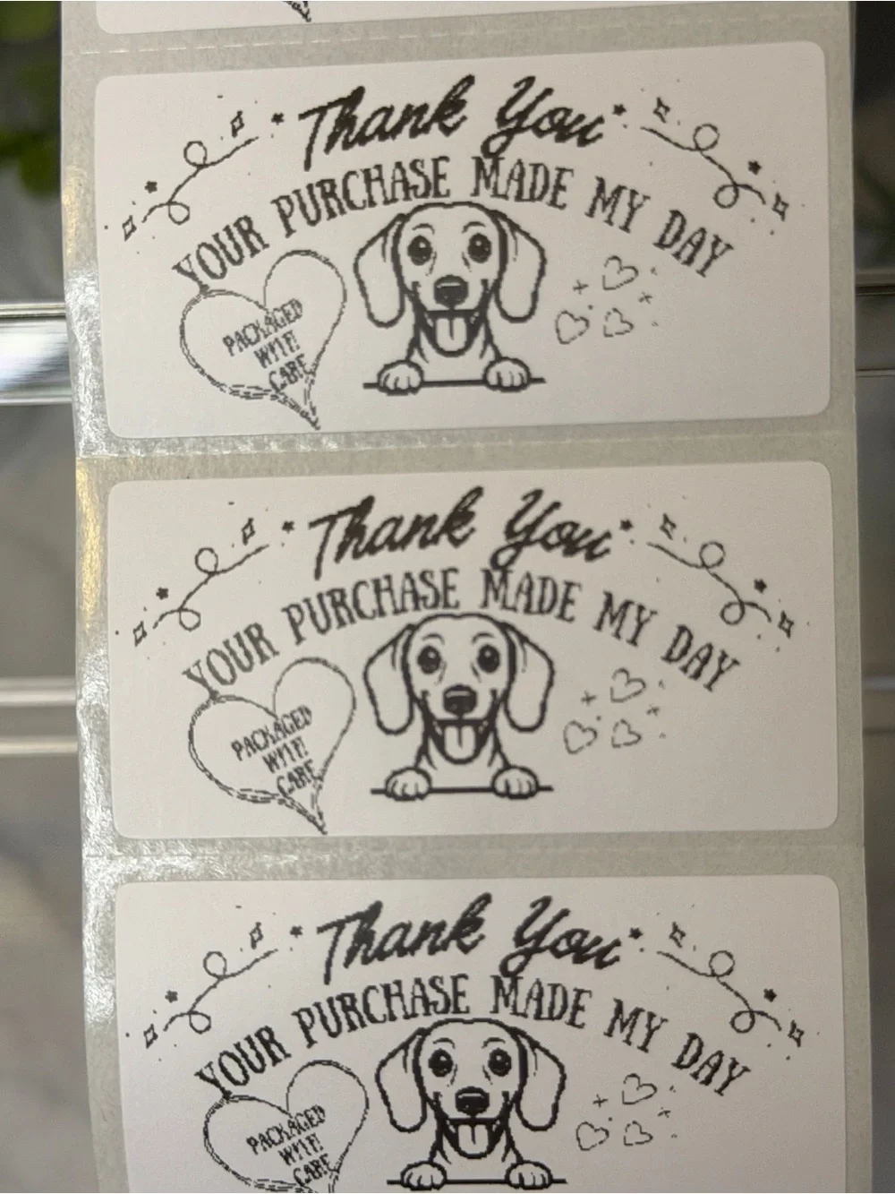 200 Dachshund Thank You Stickers 2x1 Packaged with Care Small Business Labels